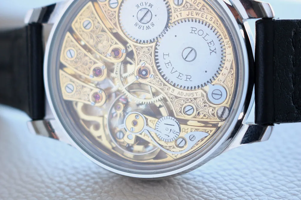 1920's Custom Wristwatch Using Rolex Pocket Watch Movement Fully Engraved "Couple Carp"