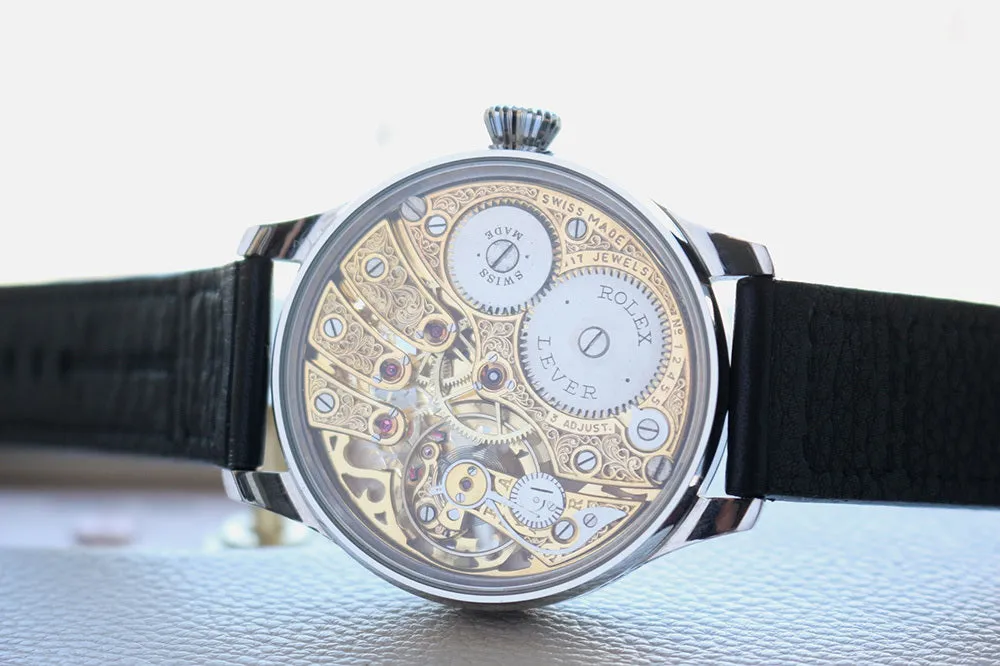 1920's Custom Wristwatch Using Rolex Pocket Watch Movement Fully Engraved "Couple Carp"
